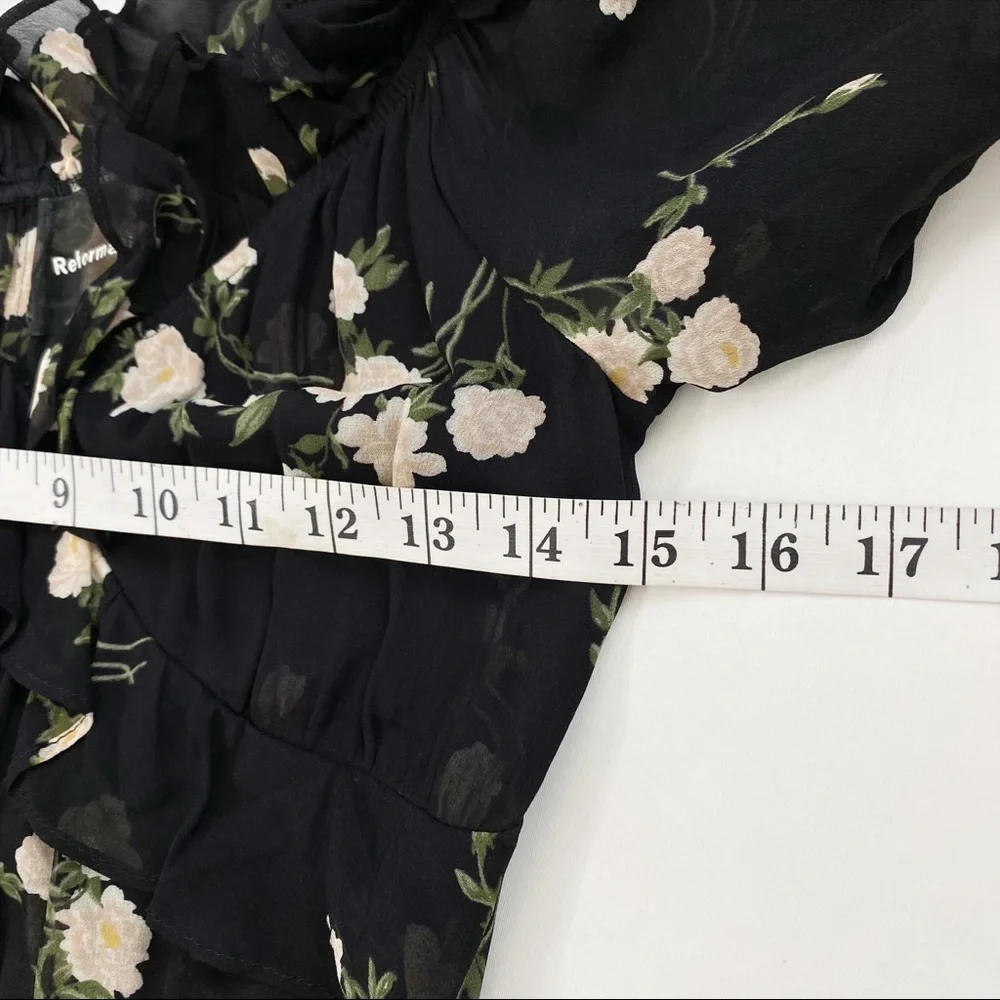 Reformation Inez Black Floral Off the Shoulder Midi Dress in Contessa Size 4 - Picture 9 of 10